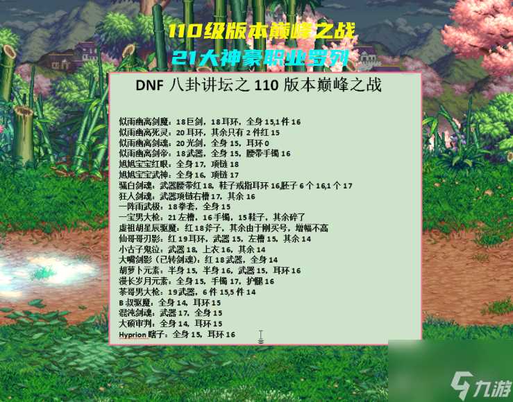 dnf110级百分比角色有什么 dnf所有的百分比角色有什么  科普